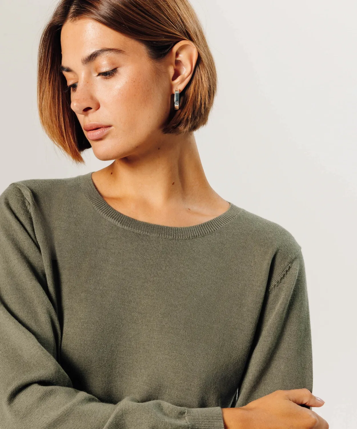 Rodier maglione merino girocollo verde oliva dritto