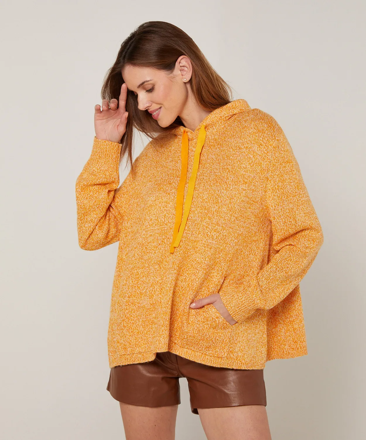 Rodier maglione cappuccio oversize giallo tasca marsupio