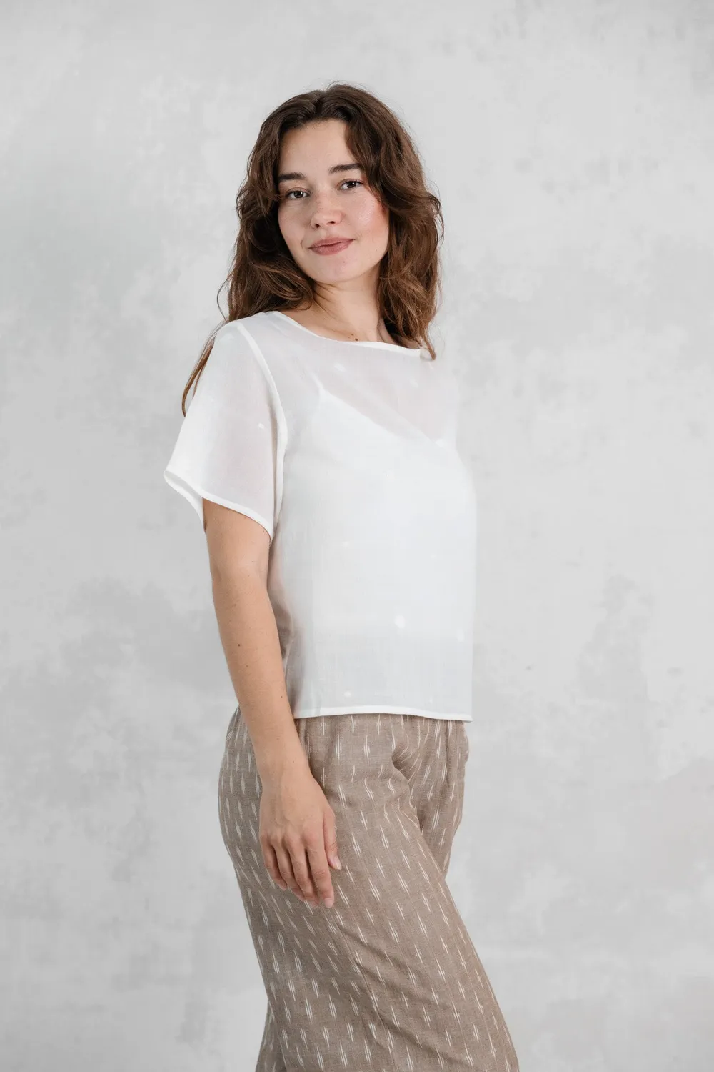 Jyoti Sarala Jamdani camicia estiva in cotone jamdani