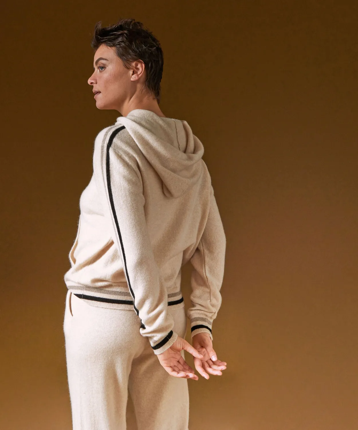 Rodier maglione con cappuccio cashmere bianco crema donna