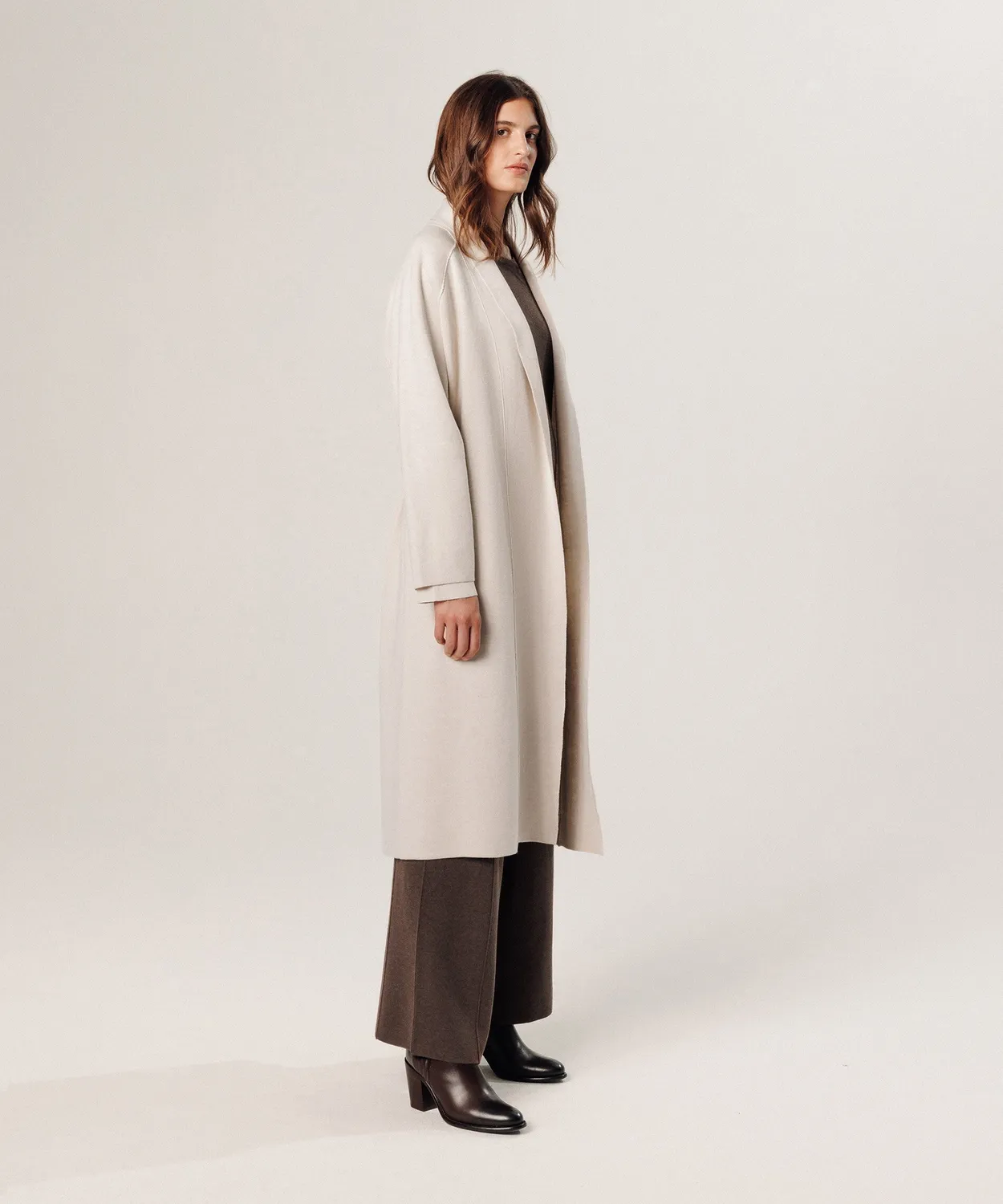 Rodier cappotto lungo maglia bianco ecru con cintura