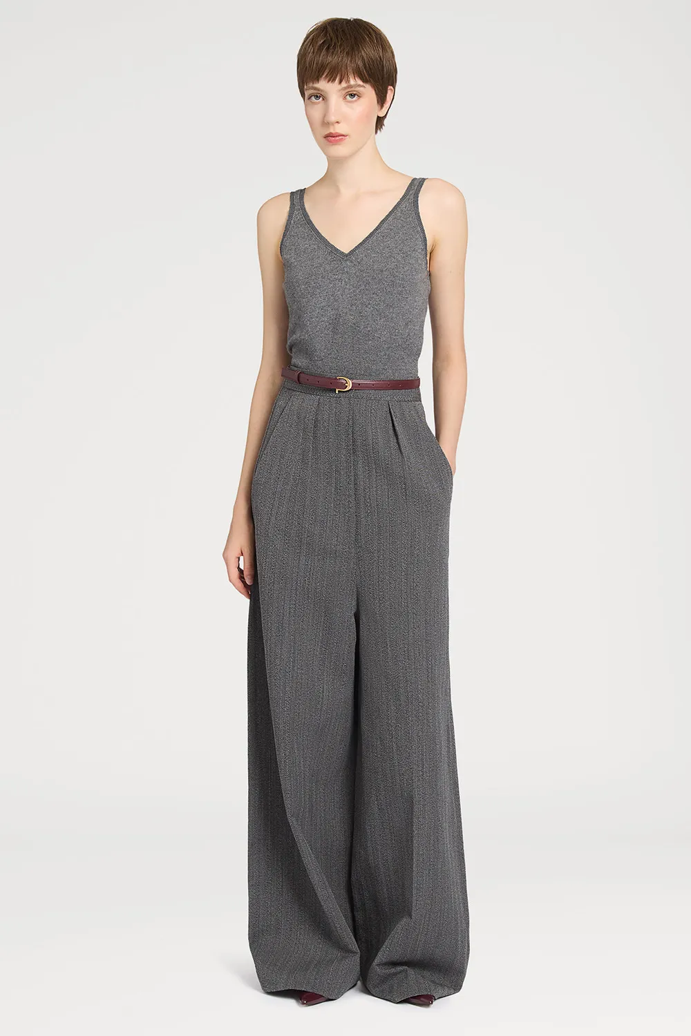 PORTS 1961 FW25 Grey V-Neck top grigio cropped