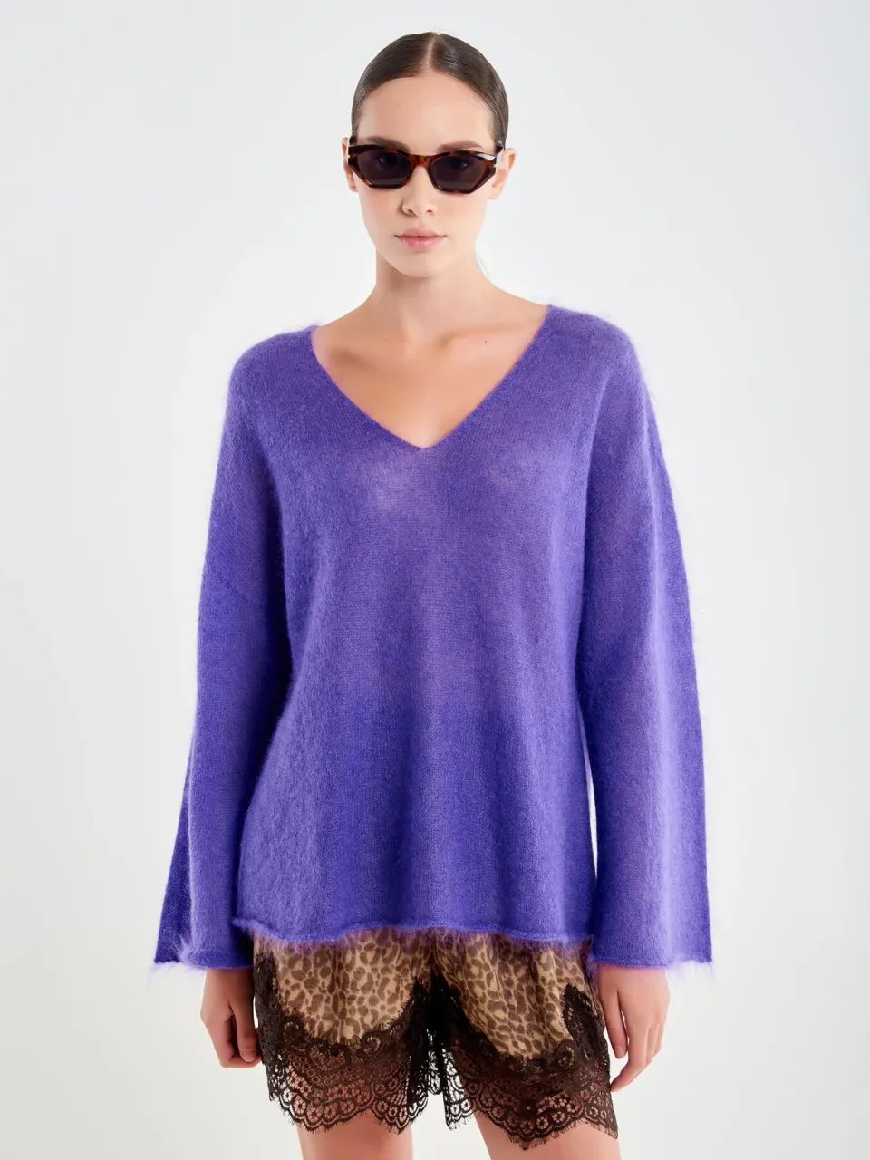 Vicolo pull oversize scollo V mohair viola