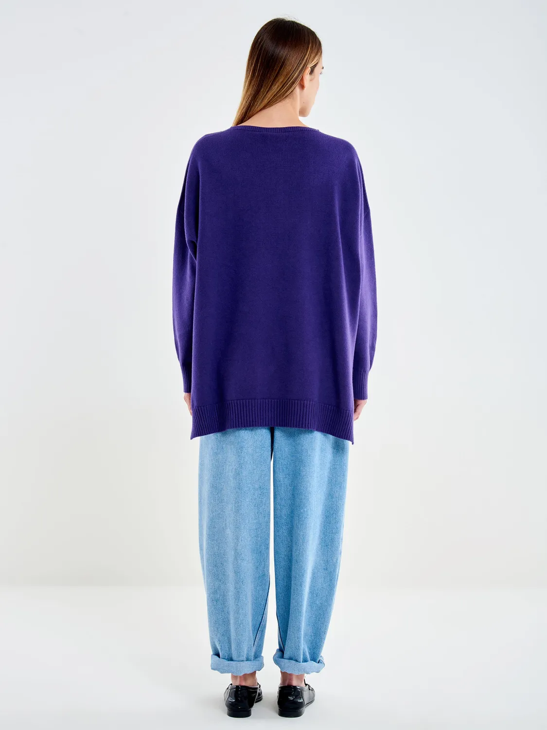 Vicolo Pullover con Spacchi viola taglia unica costine