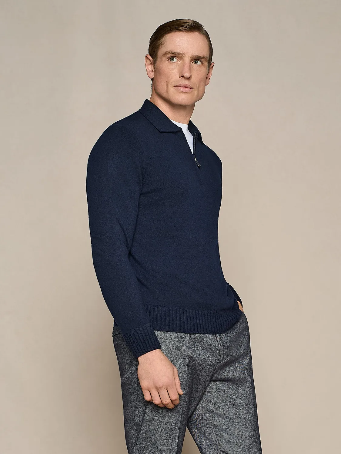 Paul Taylor Polo Mezza Zip Misto Cashmere Blu