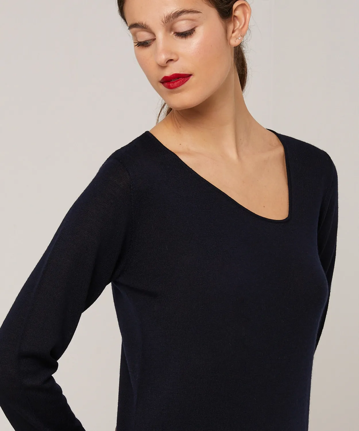 Rodier Maglia scollo asimmetrico merino blu navy