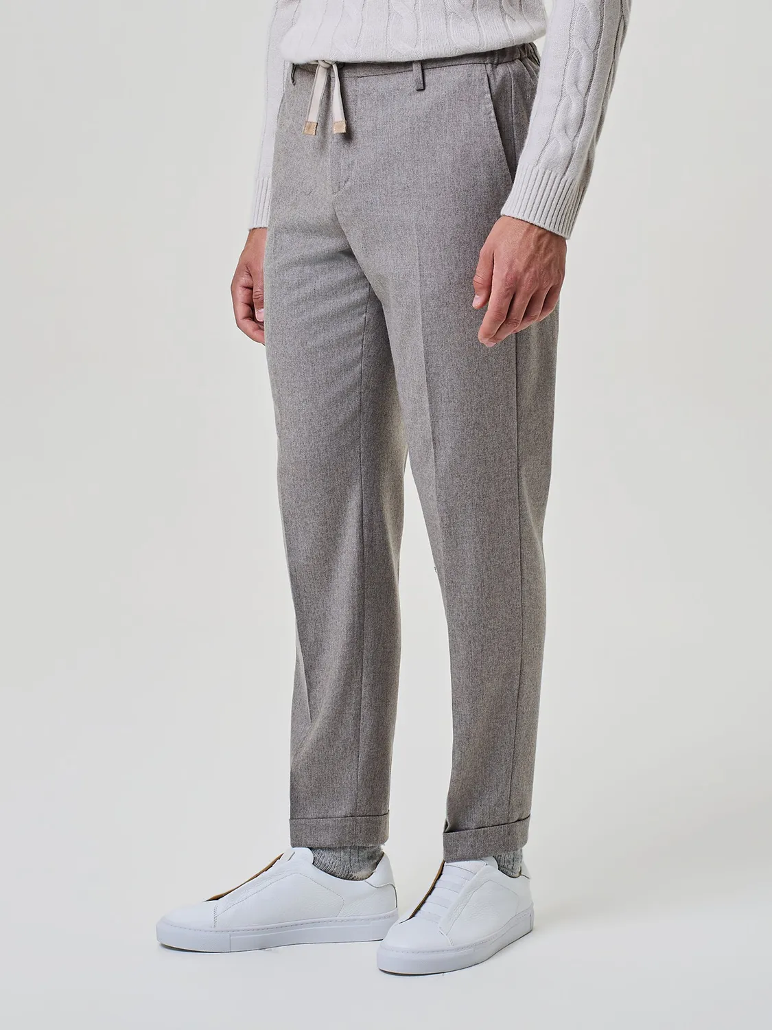 Paul Taylor Pantalone Flanella Misto Lana Beige con Risvolto