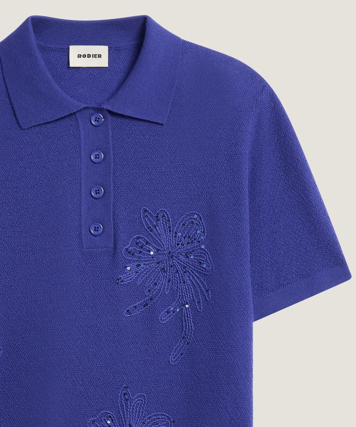 Rodier Polo lana merino ricamata blu oltremare