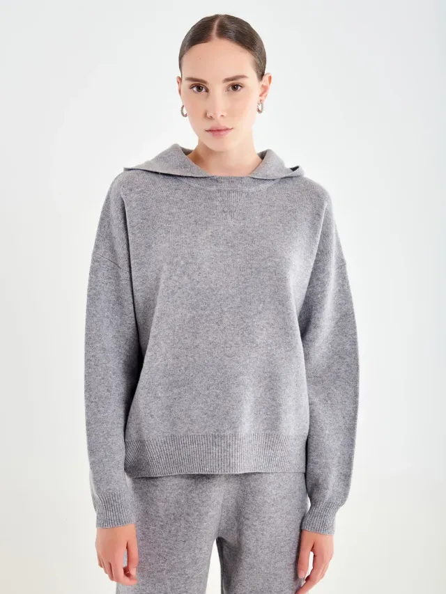 Vicolo Pullover con Cappuccio grigio Lana 100%