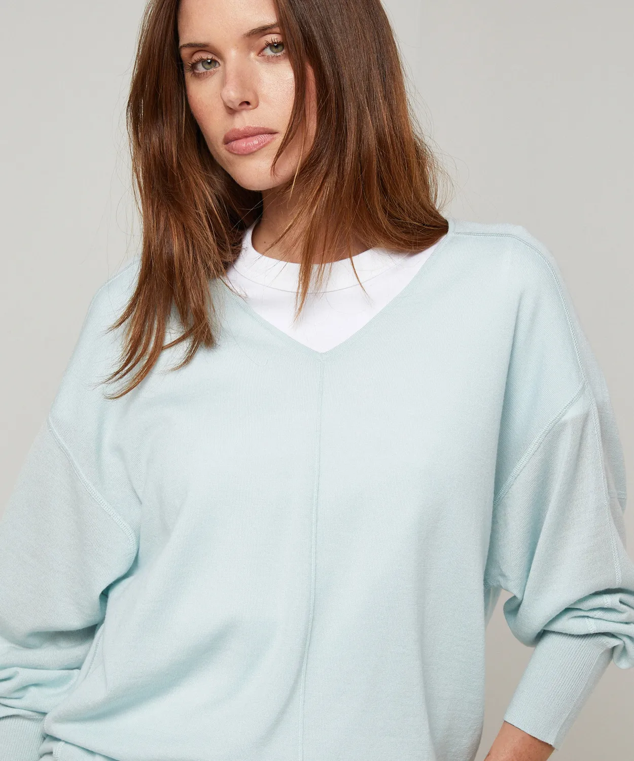 Rodier Maglione scollo V oversize lana azzurro turchese