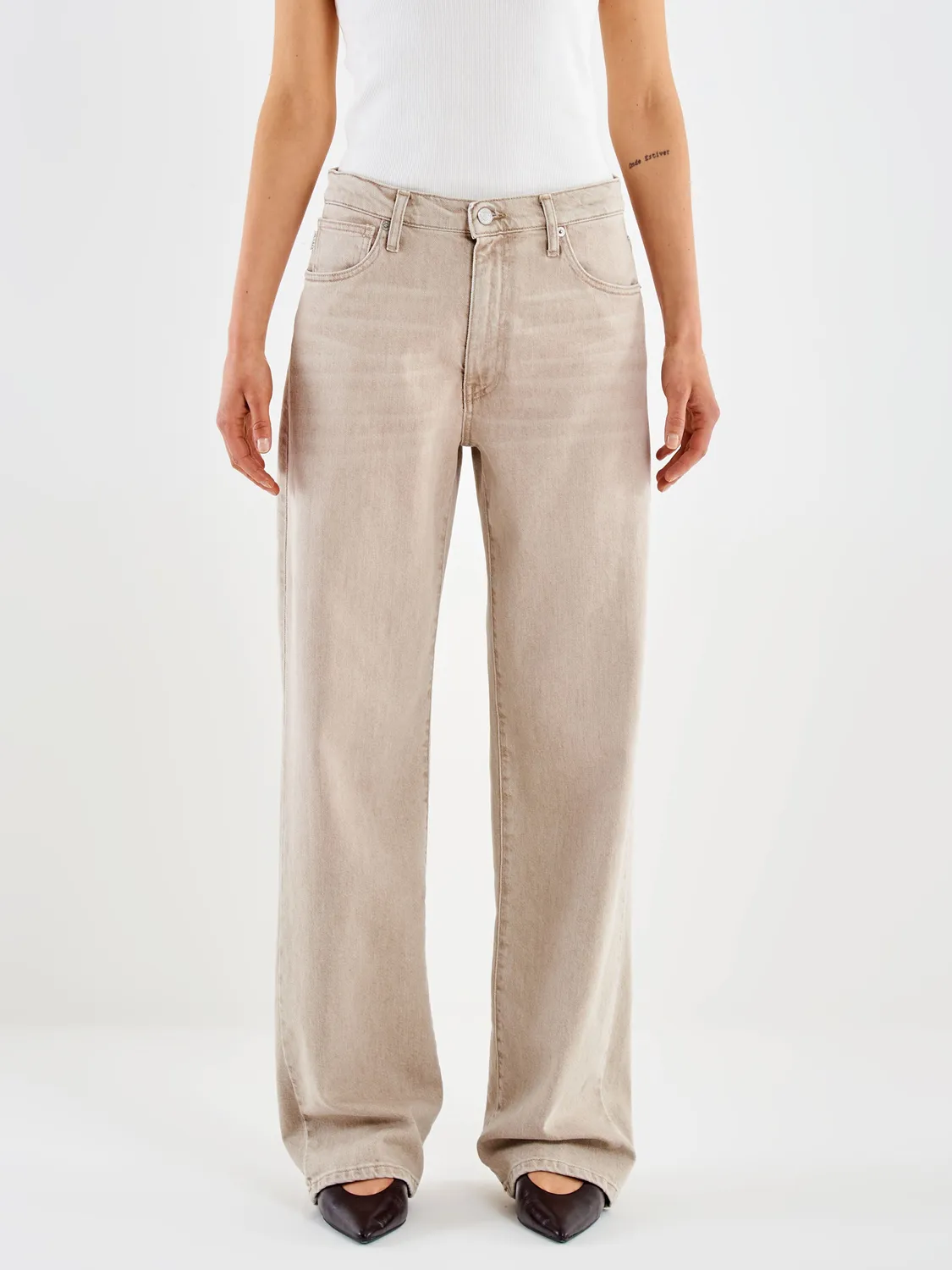 Vicolo Nina jeans straight beige vita media elasticizzato