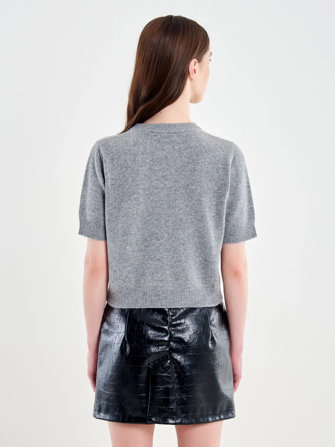 Vicolo t-shirt cropped grigio misto lana cashmere