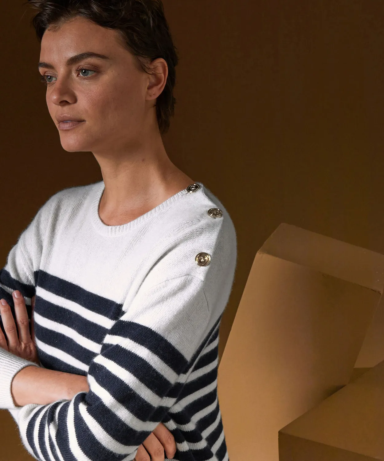 Rodier maglione marinaio cashmere righe bianco
