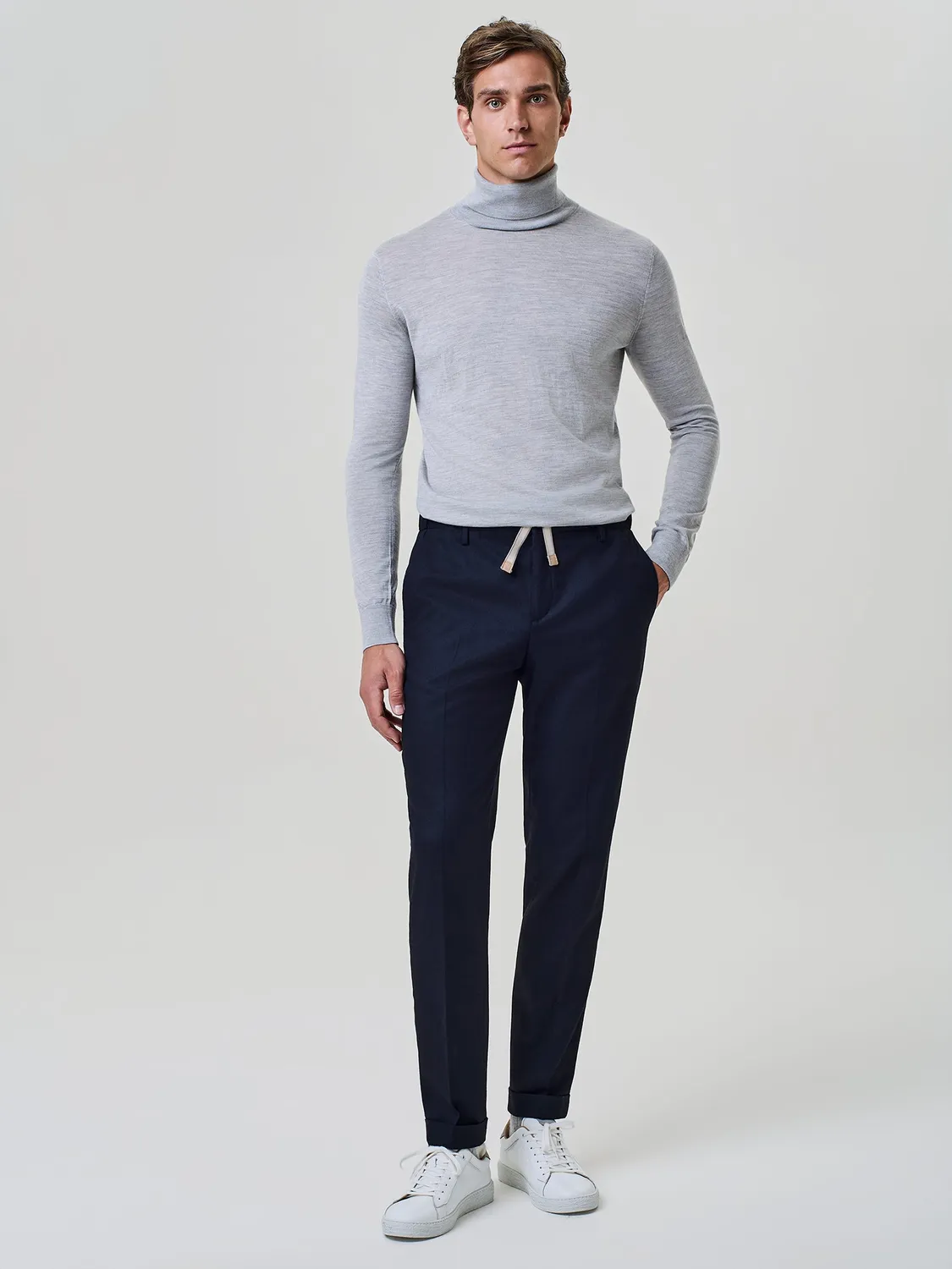 Paul Taylor Pantalone Flanella Misto Lana Blu Coulisse