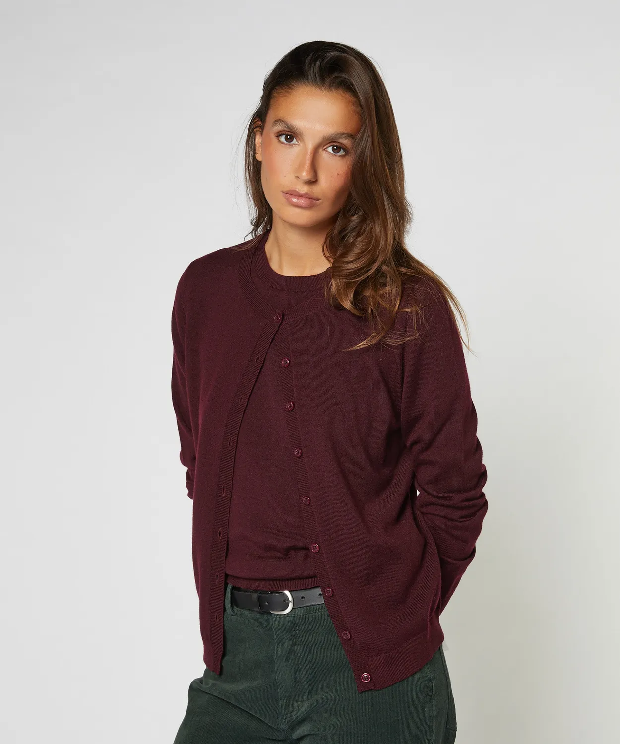 Rodier Twin-Set Donna Lana Merino Prugna Cardigan+Top