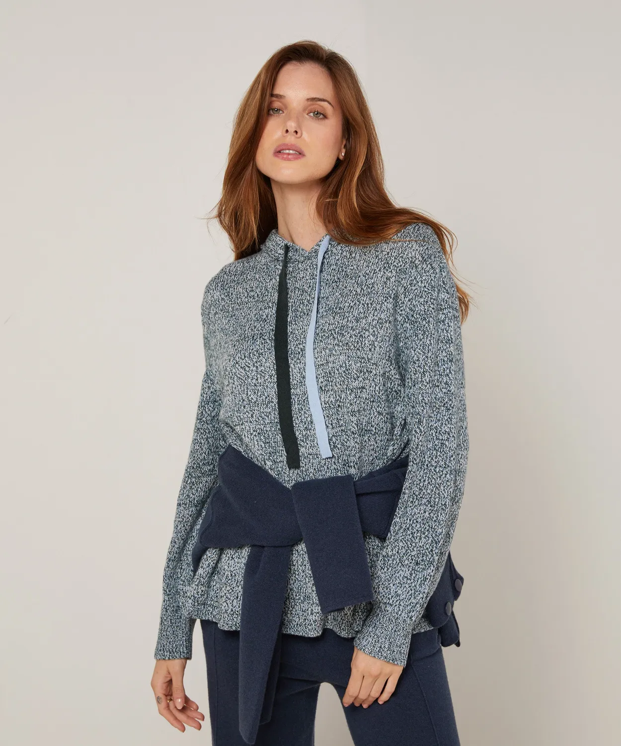Rodier Maglione Cappuccio Oversize Blu Mélange Donna