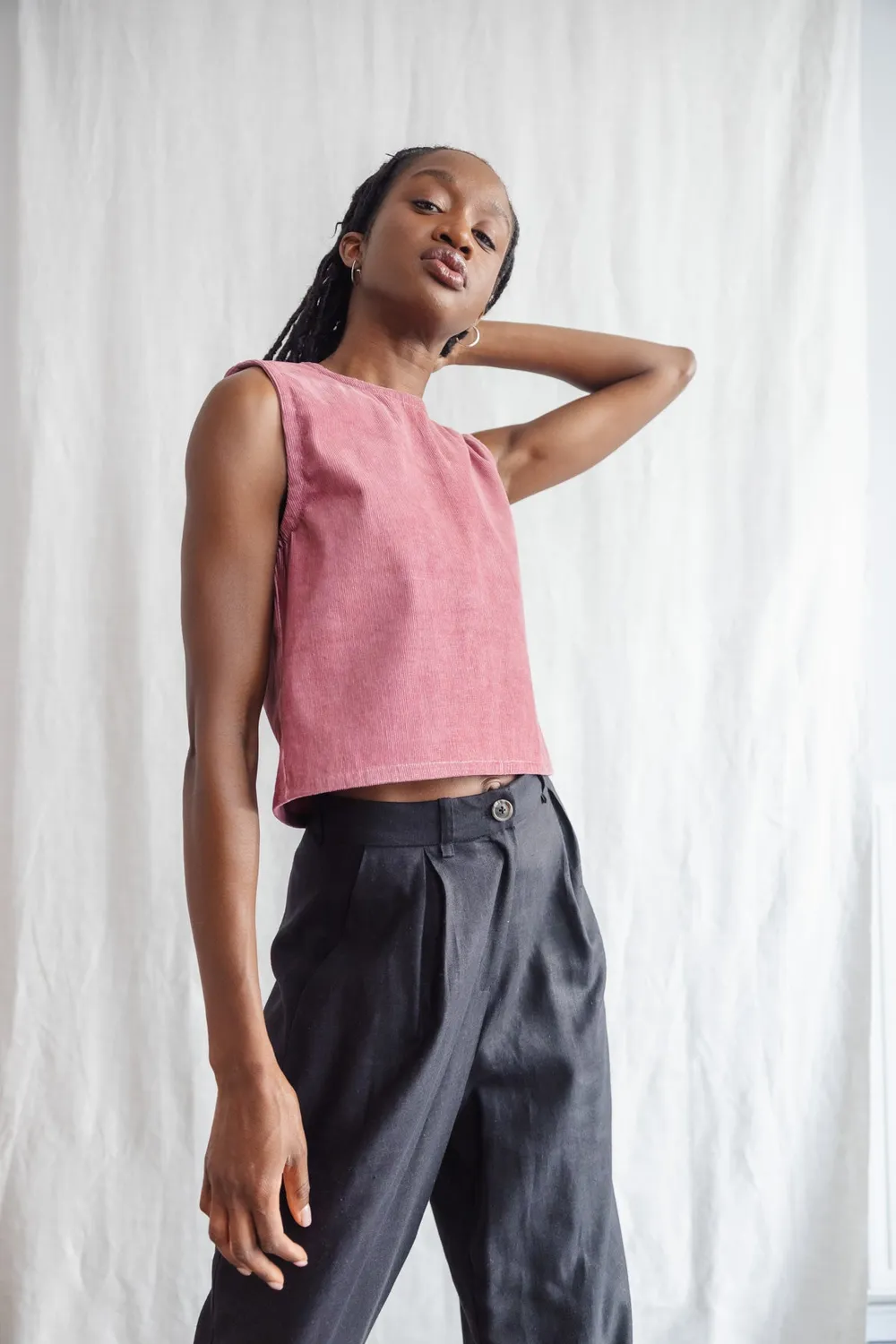 Jyoti Fair Works Arman top velluto rosa cipria corto