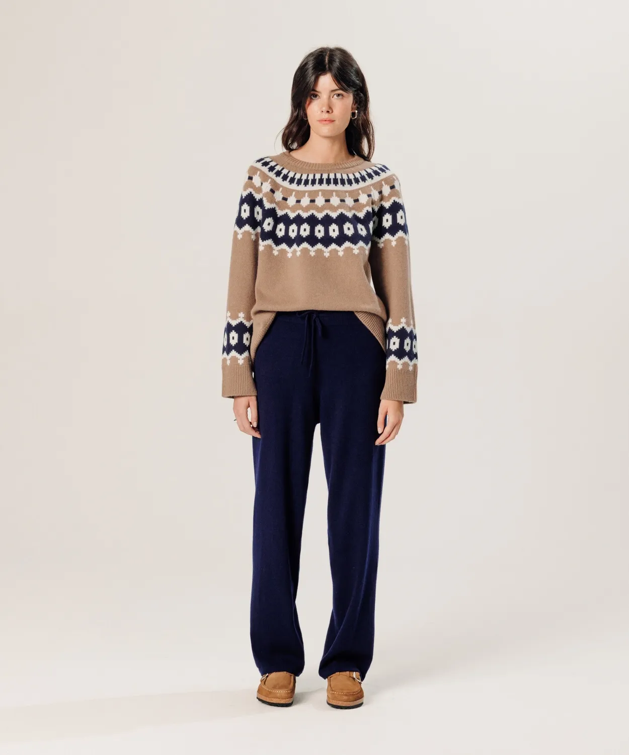 Rodier pantaloni larghi cashmere 100% blu navy