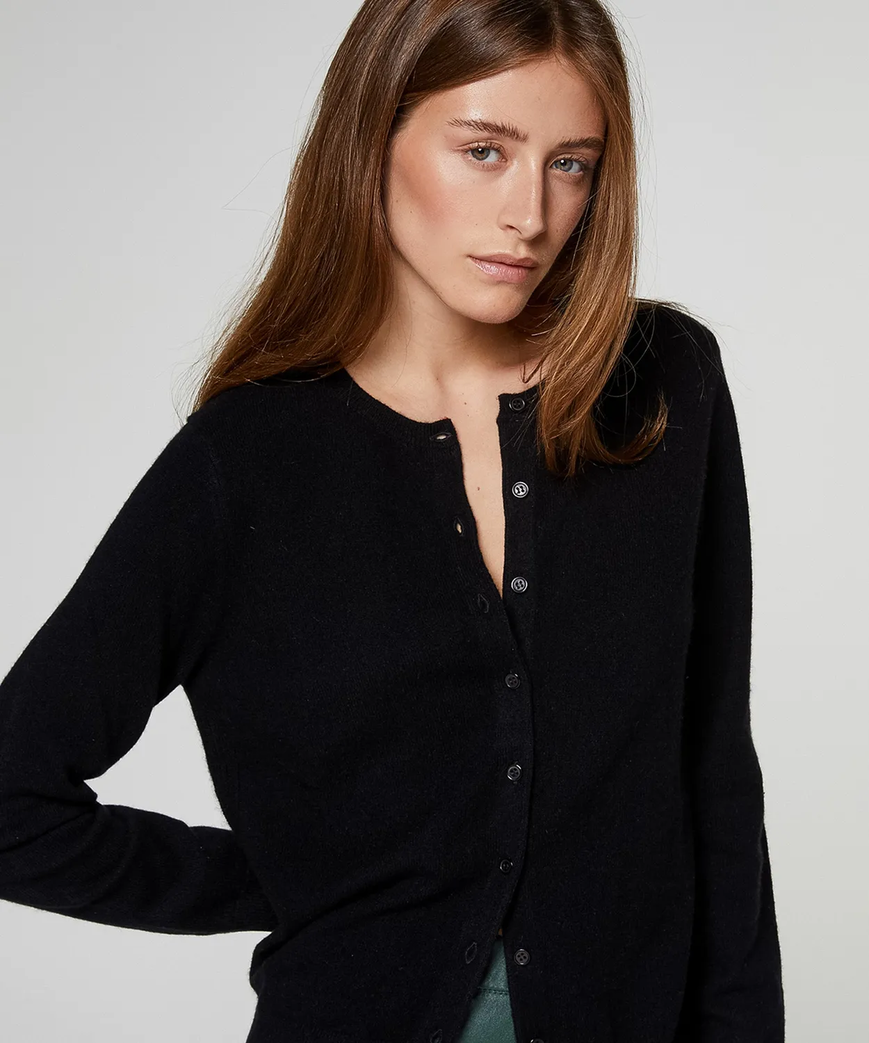 Rodier Cardigan Cashmere Nero girocollo abbottonato