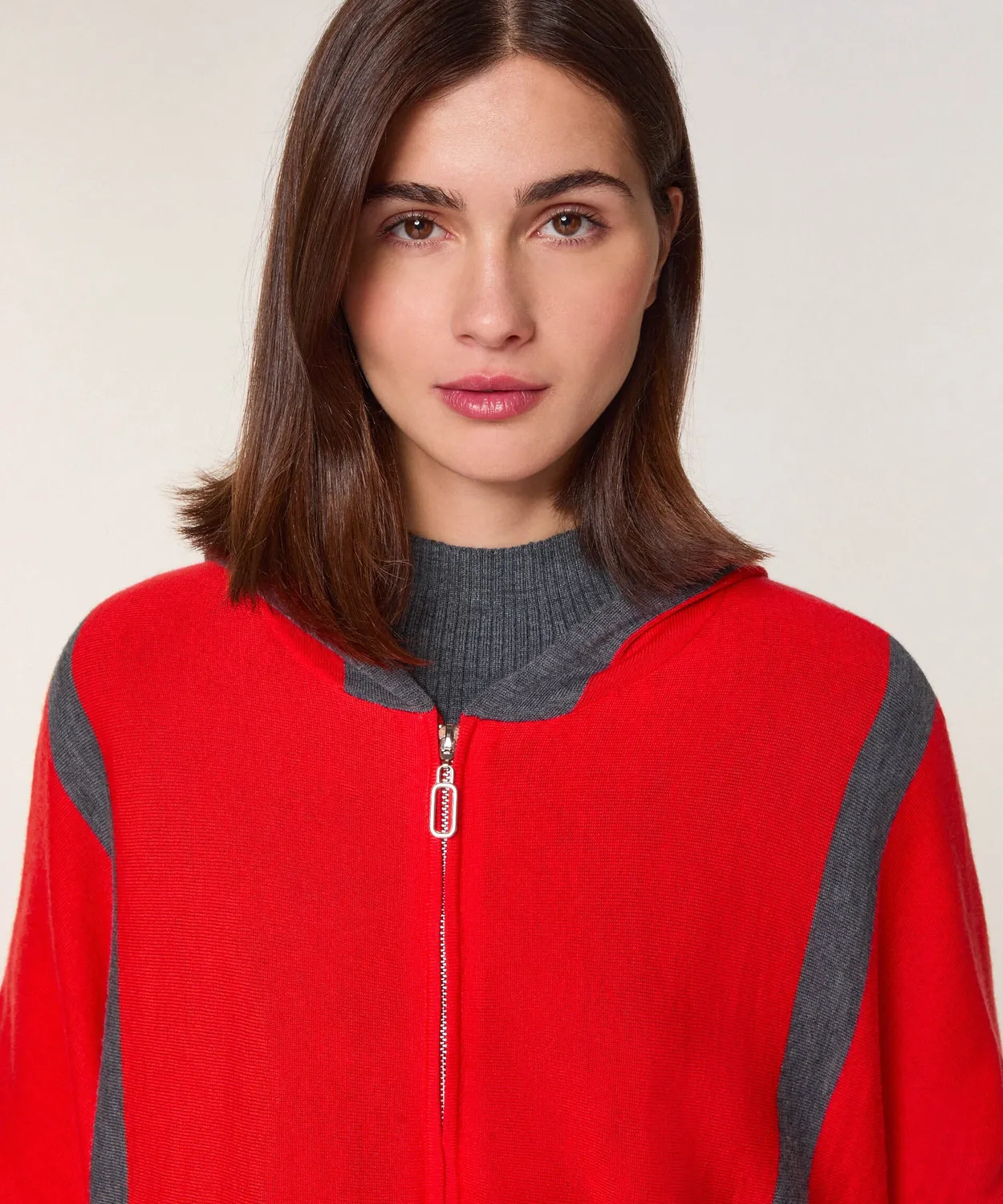 Rodier Cardigan cappuccio lana merino arancione zip