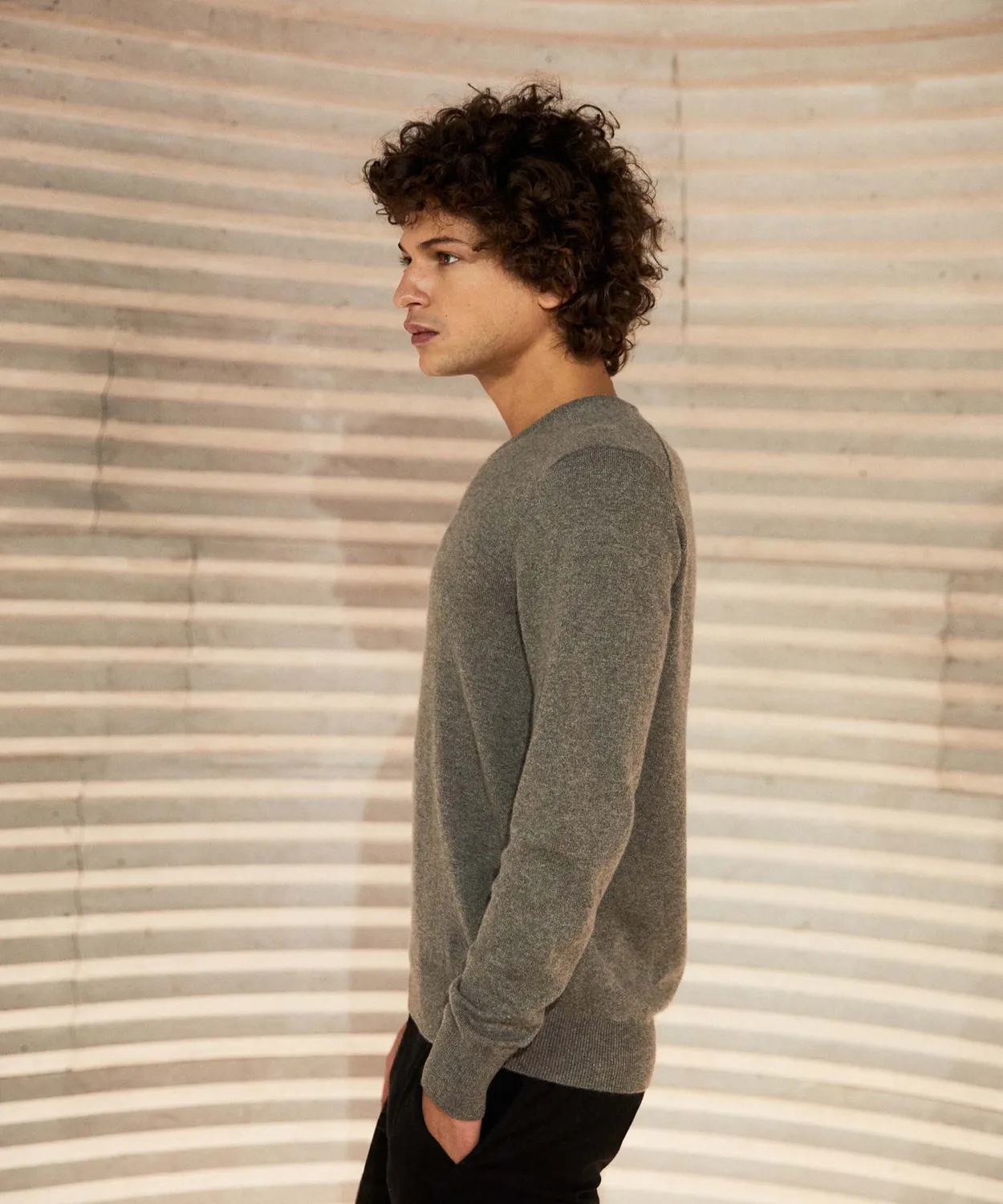 Rodier maglia scollo a V cashmere uomo marrone tortora
