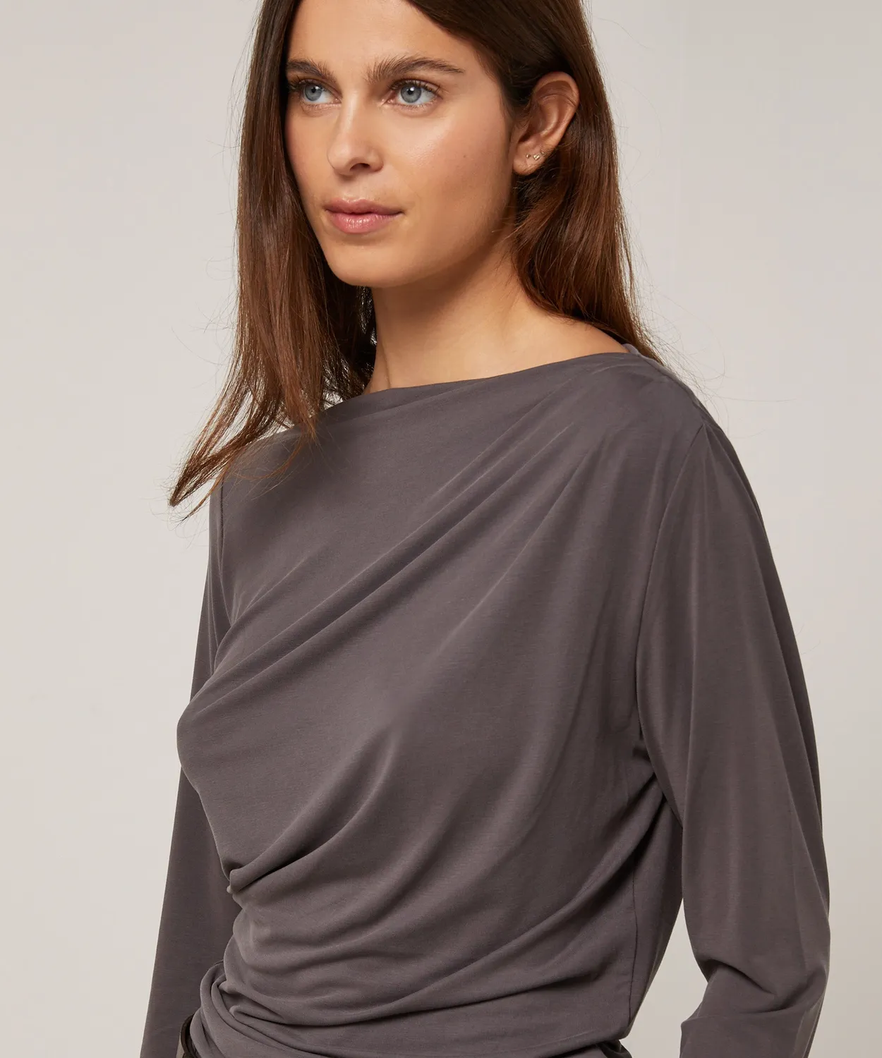 Rodier T-shirt drappeggiata maniche lunghe grigio antracite