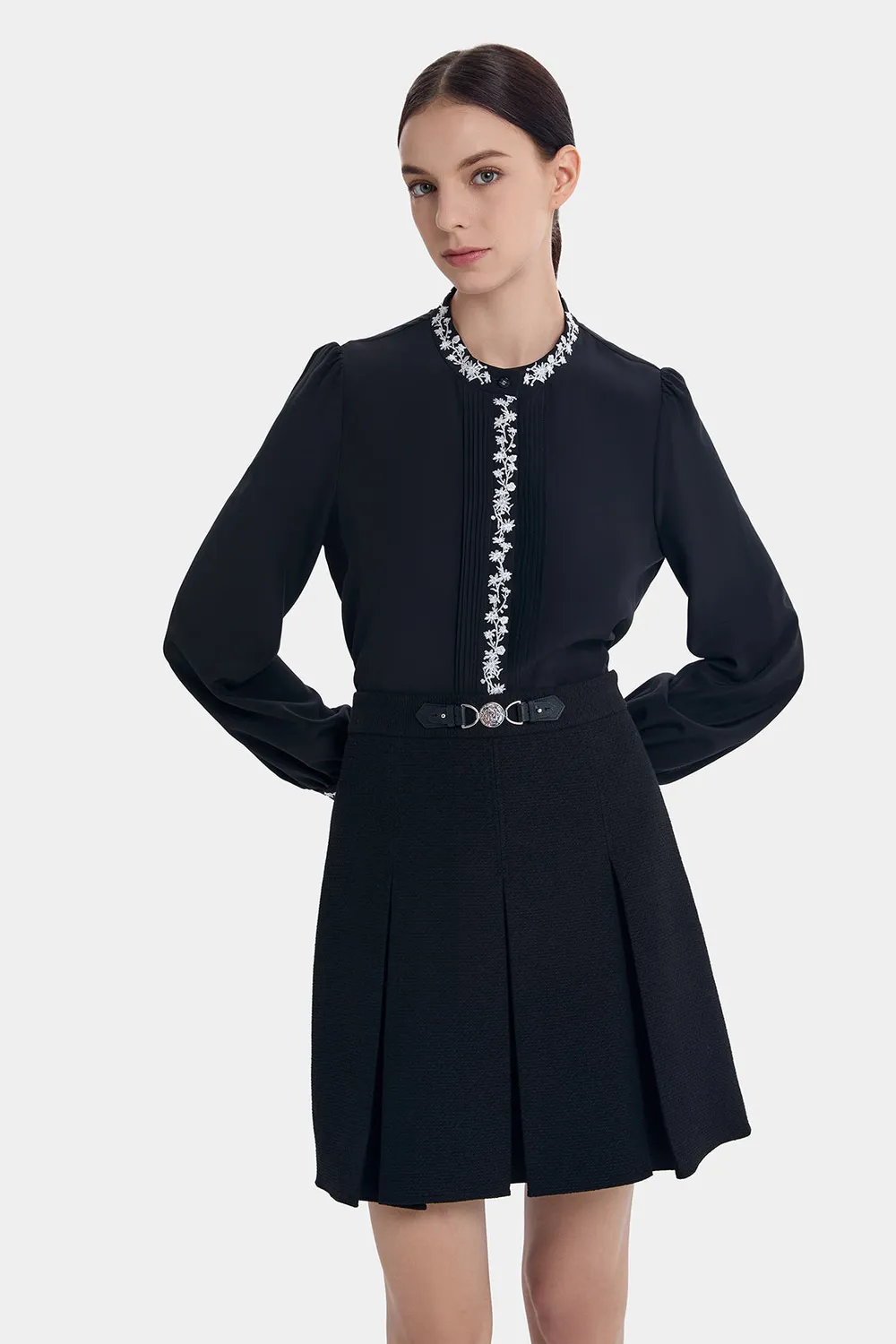 PORTS FW24 ST9B003UWS037 camicia nera seta 0 ricamo argento