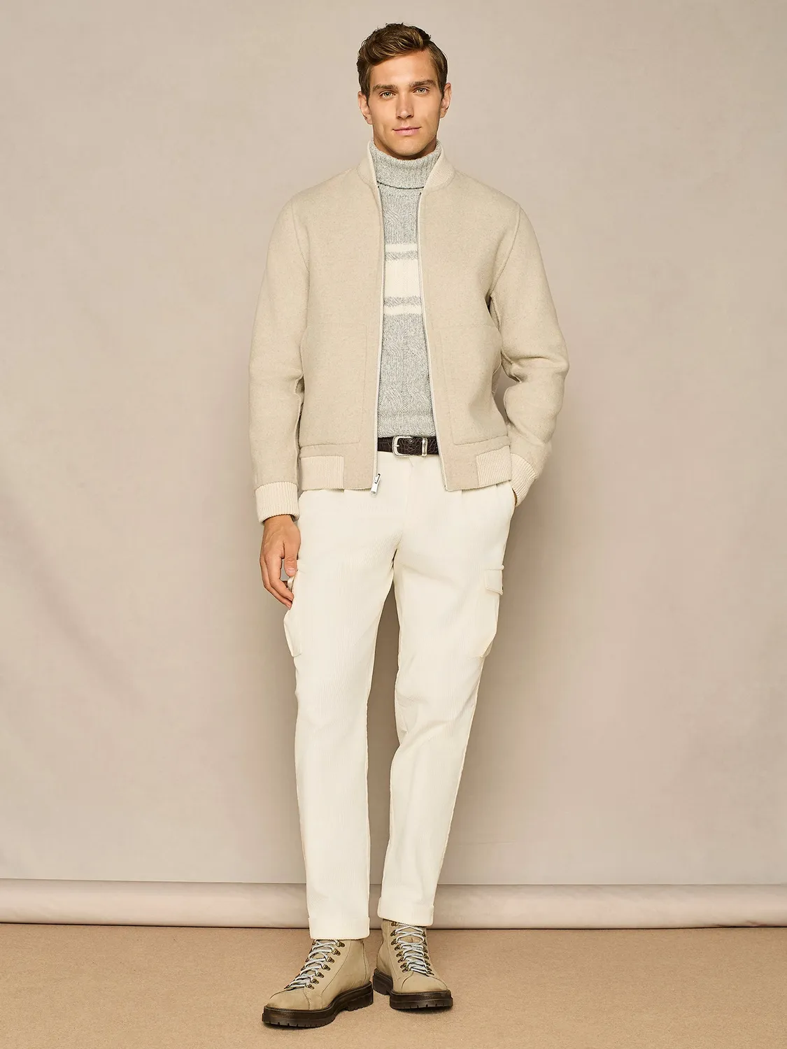 Paul Taylor Pantalone cargo velluto coste bianco