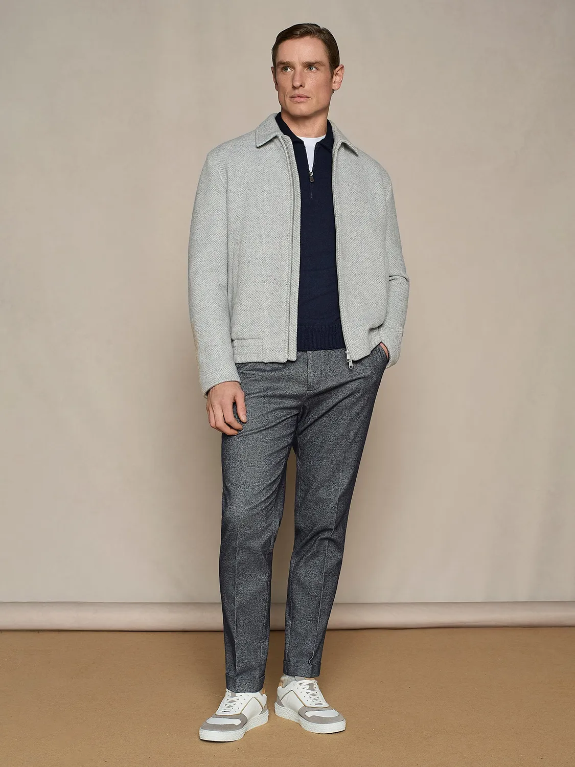 Paul Taylor Polo Mezza Zip Misto Cashmere Blu