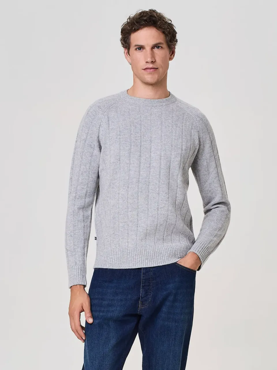 Paul Taylor Girocollo Maglia Lana Grigio Chiaro Melange