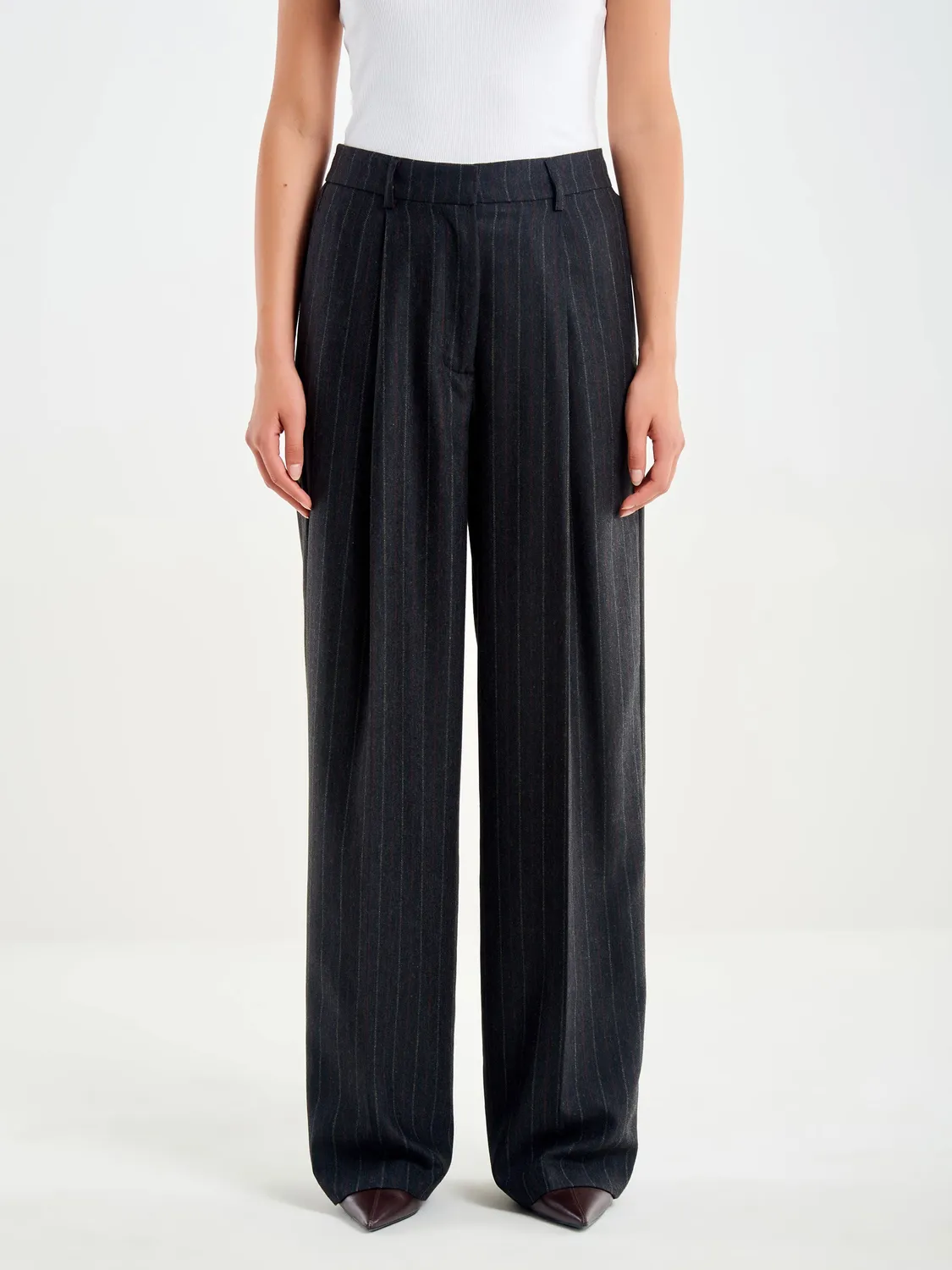 Vicolo Pantalone Gessato ampio asfalto taglie XS-L