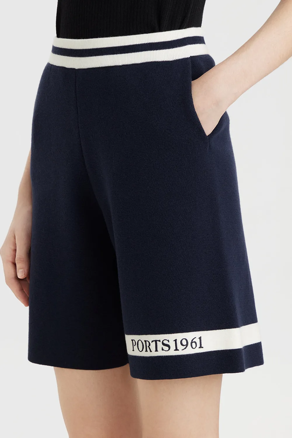PORTS 1961 Logo Stripe Knit shorts blu navy cashmere