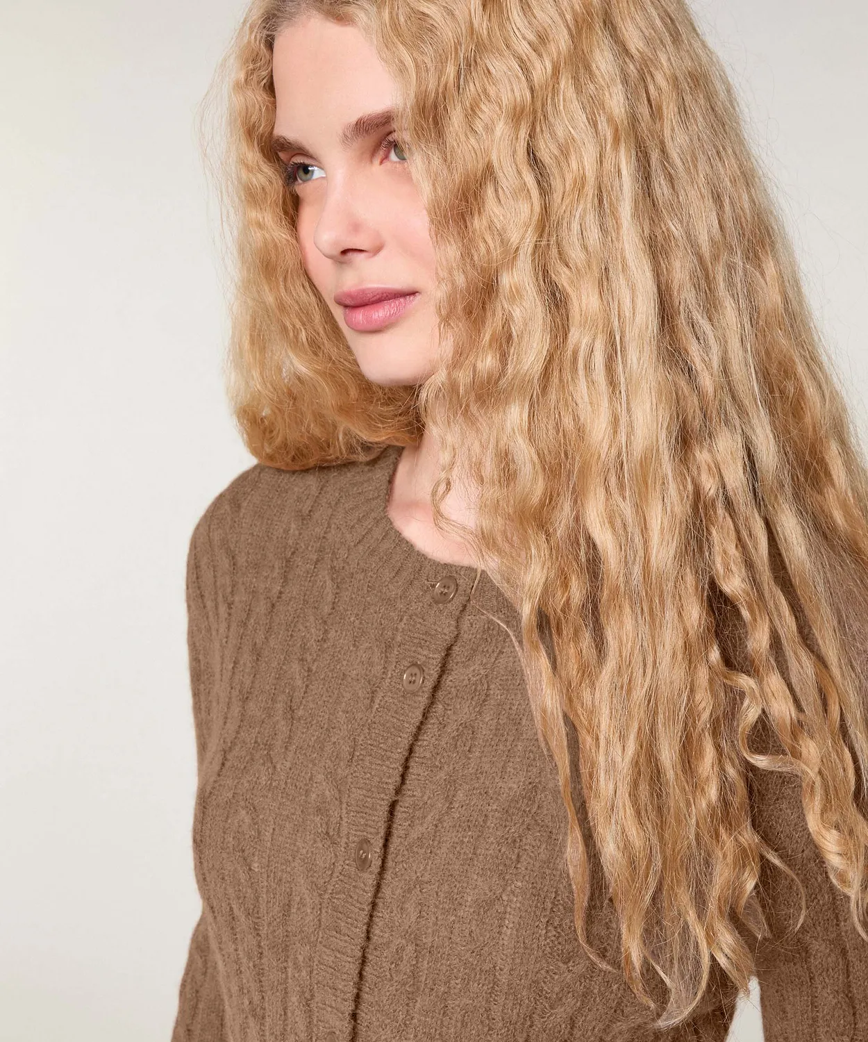 Rodier Gilet a trecce taupe scollo rotondo alpaca