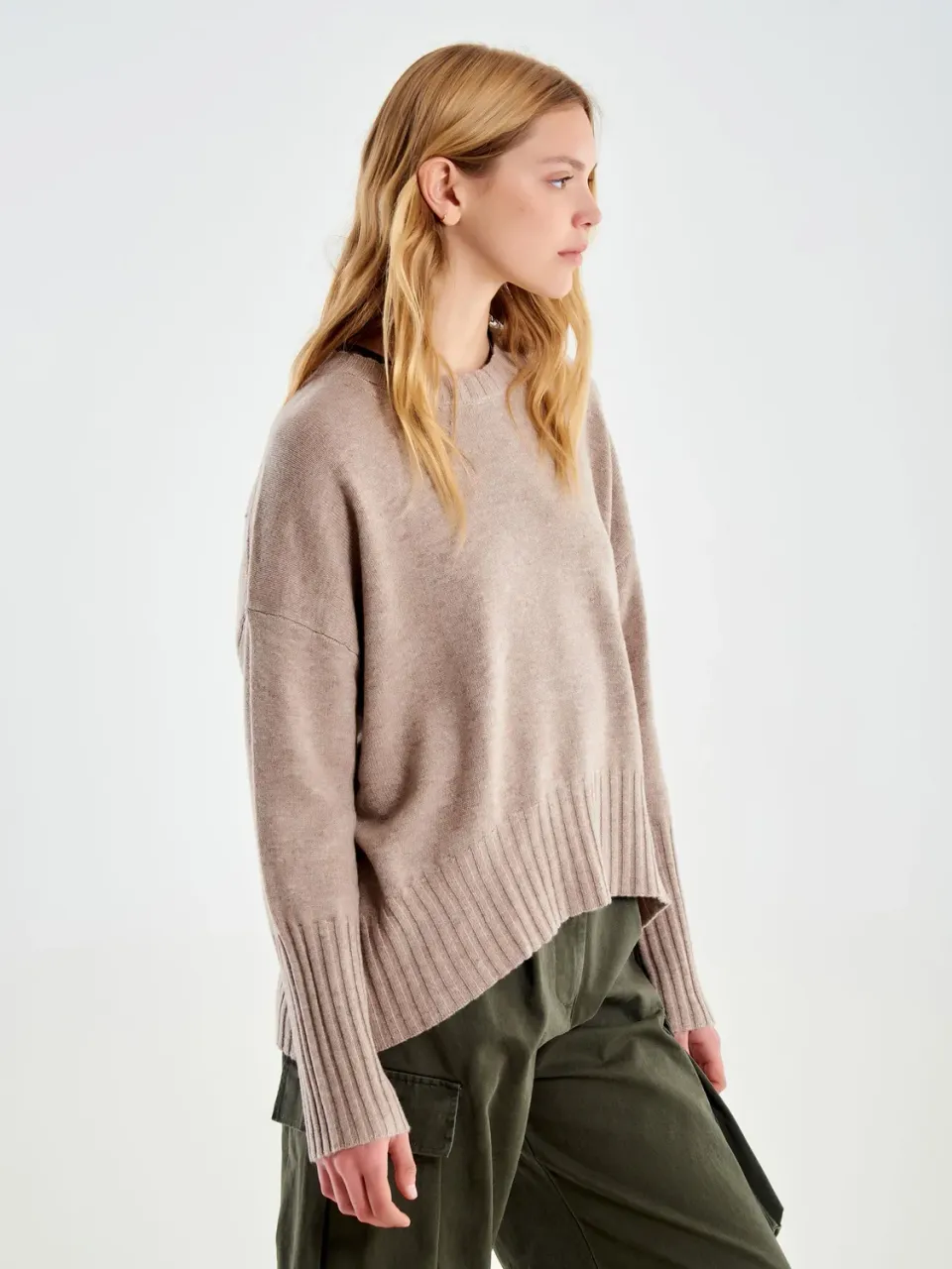 Vicolo pull girocollo beige lana 100% taglia unica