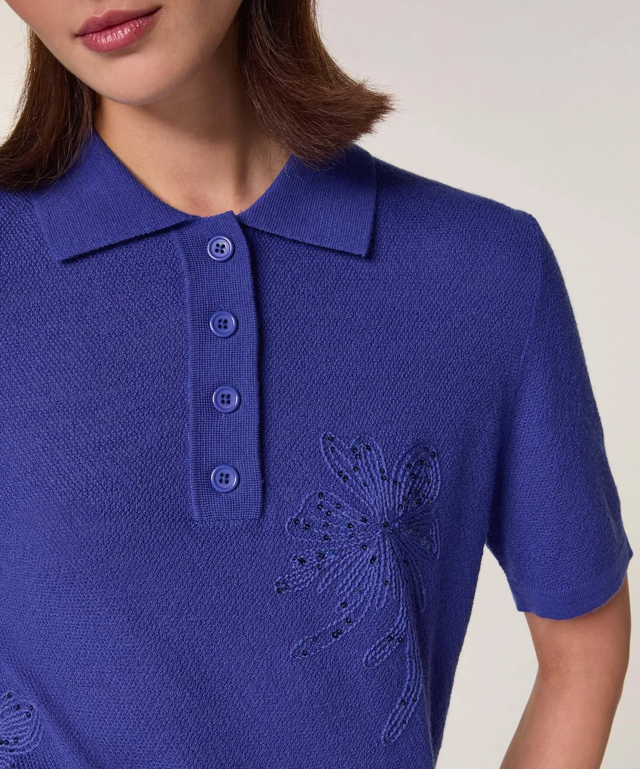 Rodier Polo lana merino ricamata blu oltremare
