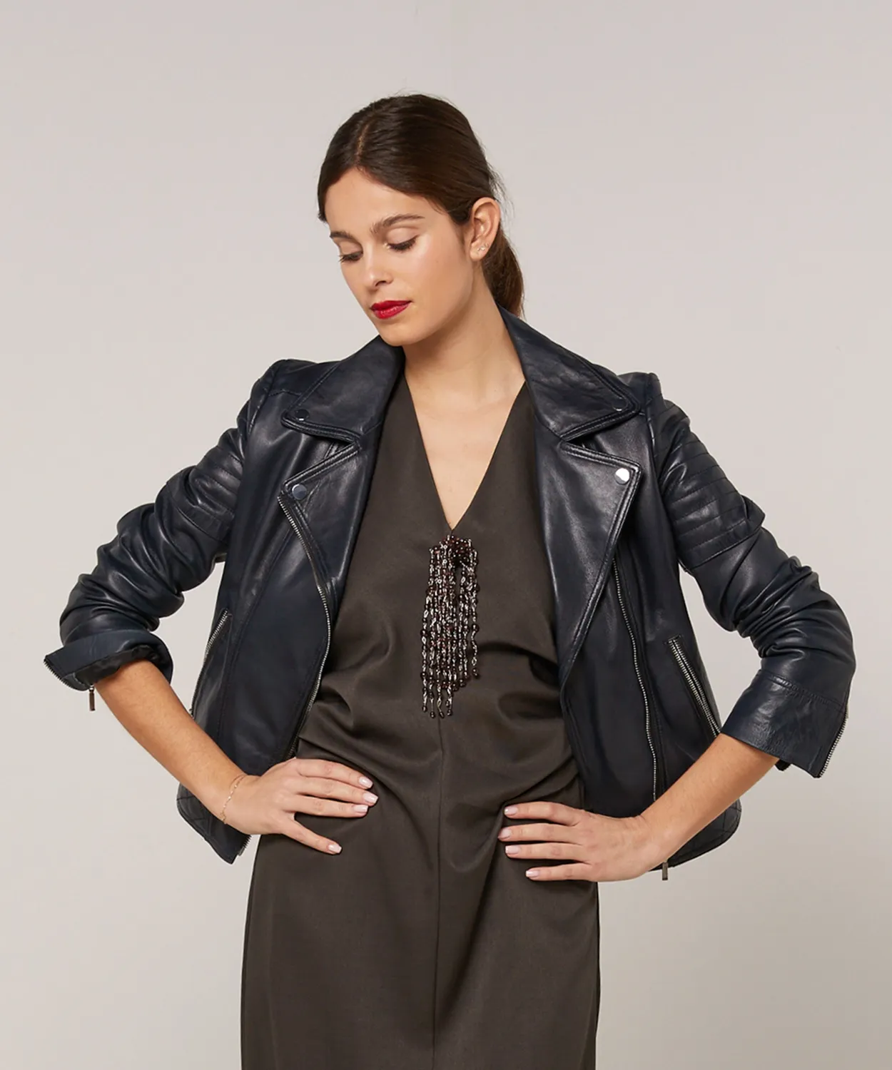 Rodier giacca perfetta pelle blu notte taglia 38 slim