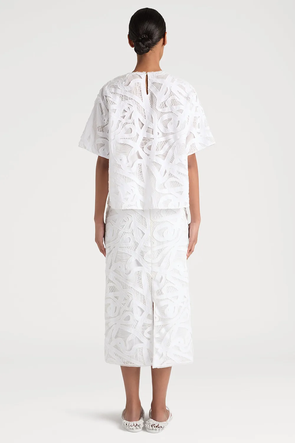 Ports 1961 top bianco optic pizzo maniche corte