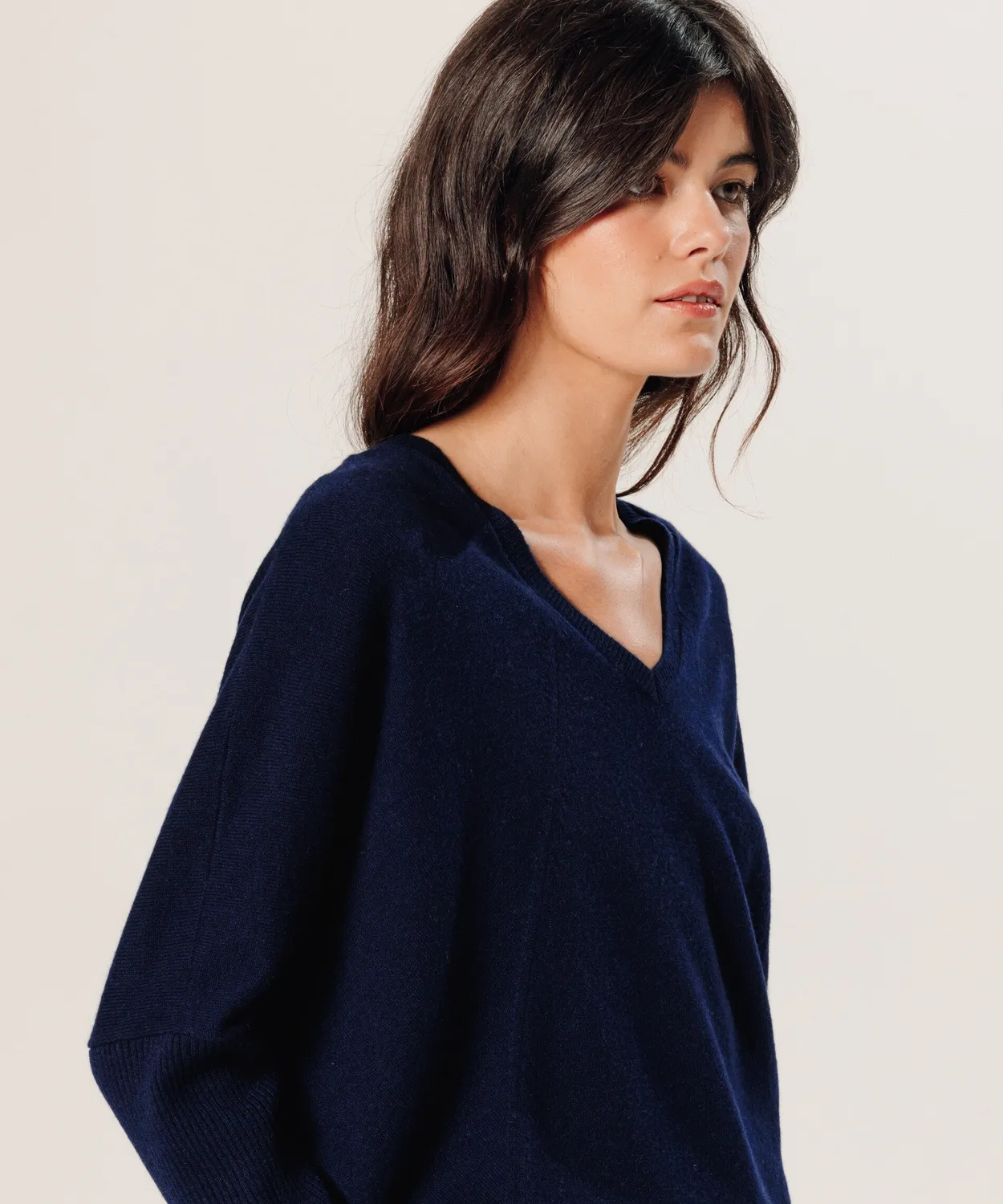 Rodier Maglione cashmere blu navy oversize scollo V