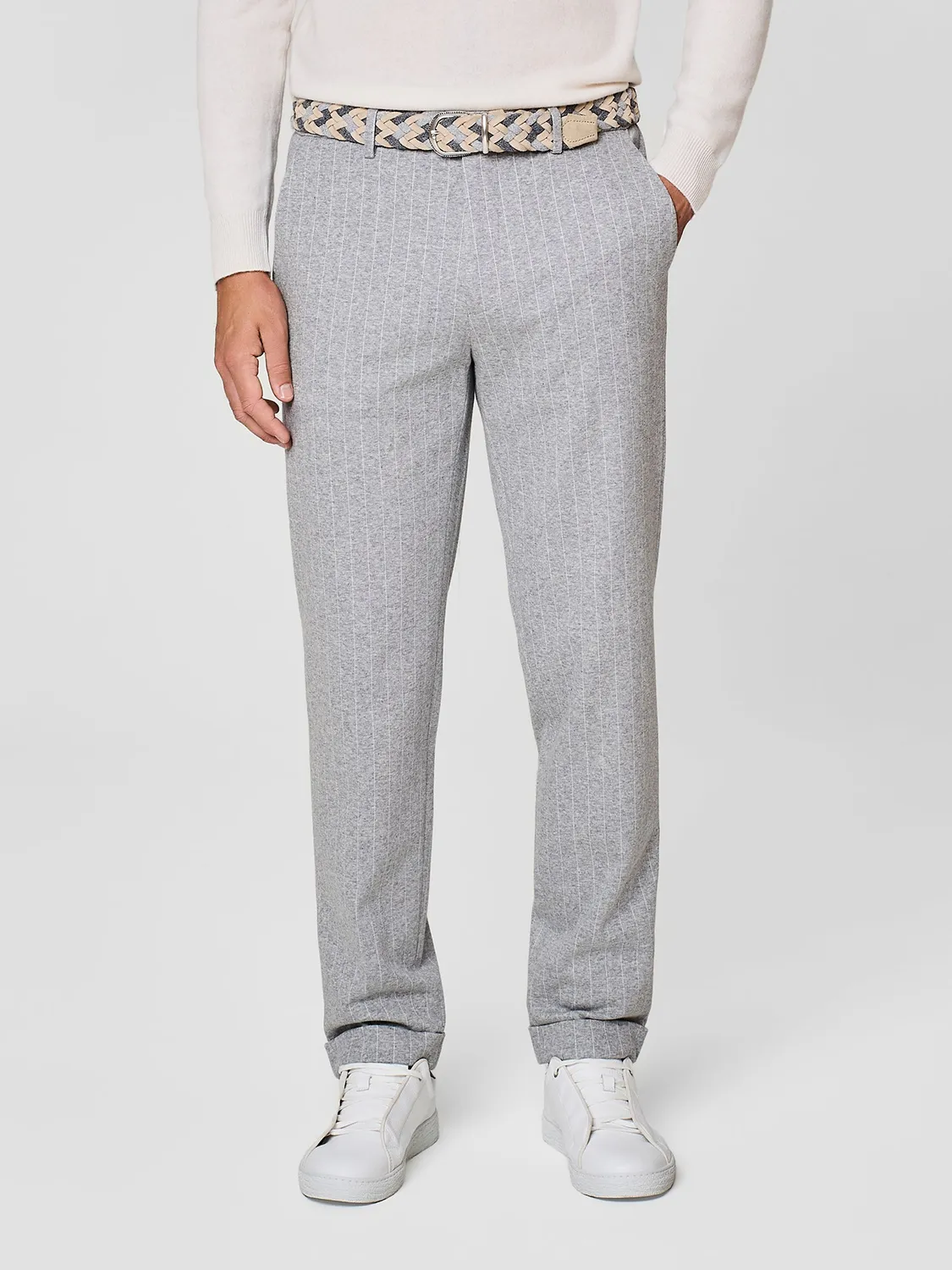 Paul Taylor Pantalone Jersey Gessato Grigio Chiaro cotone