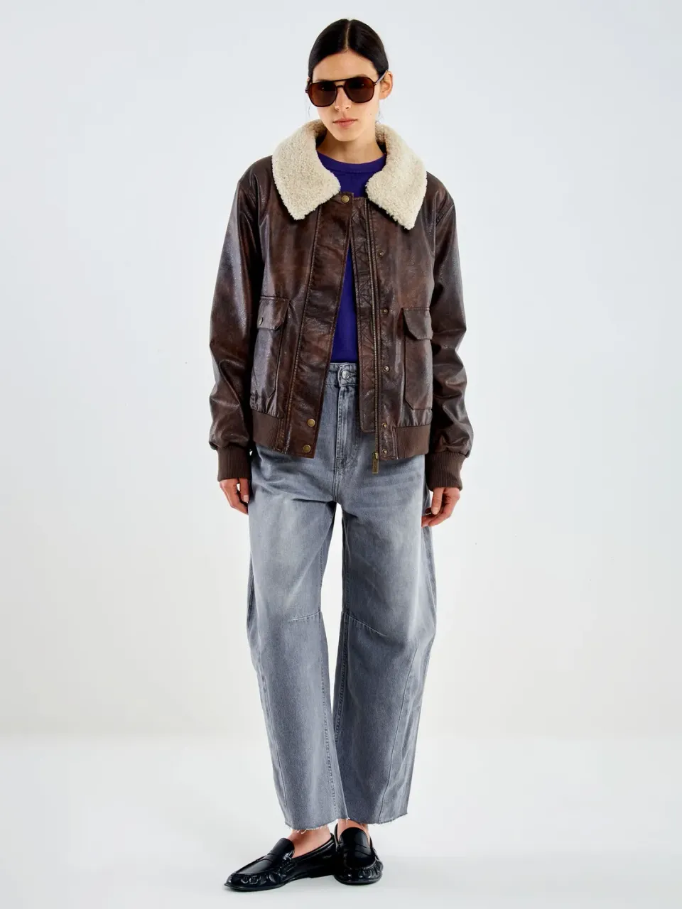 Vicolo Bomber Vintage Fondente Collo Pelo