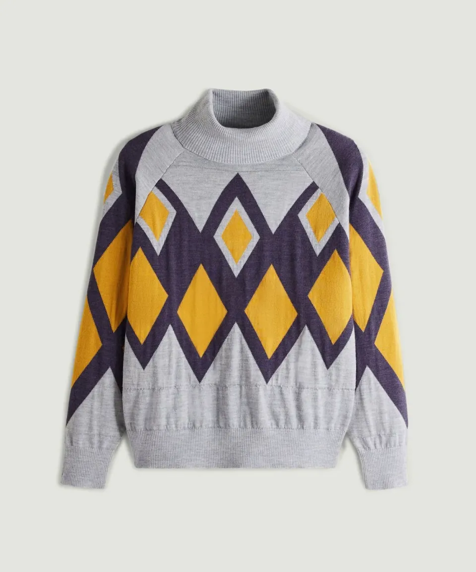 Rodier Dolcevita jacquard merino rombi grigio topo
