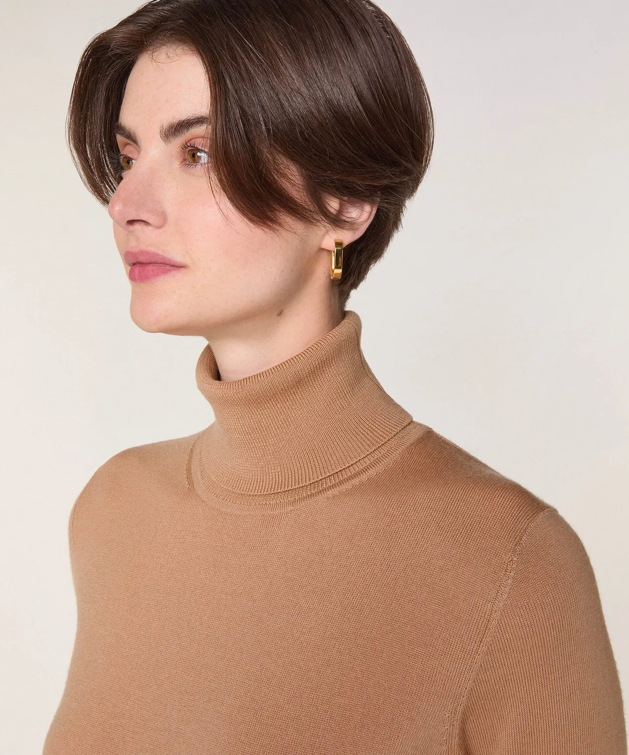 Rodier Maglione dolcevita lana merino camel traspirante