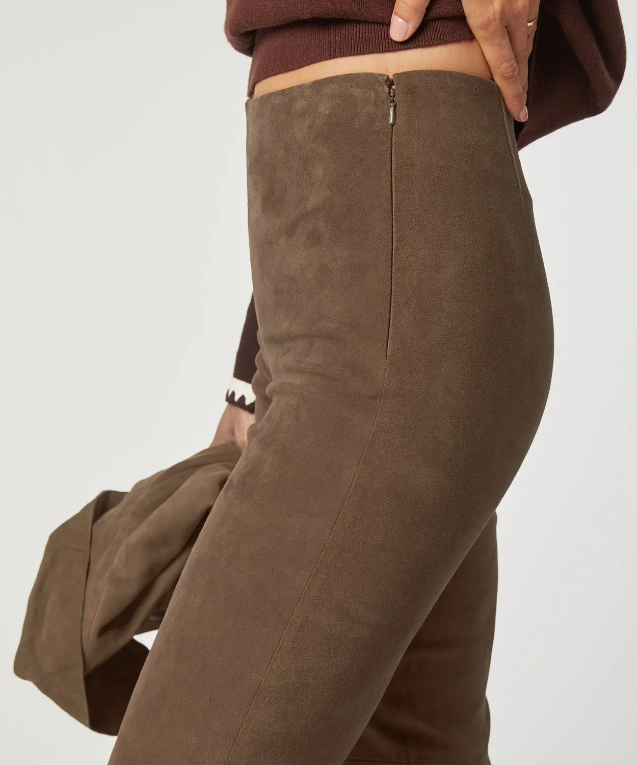 Rodier Pantaloni Dritti Pelle Scamosciata Marrone