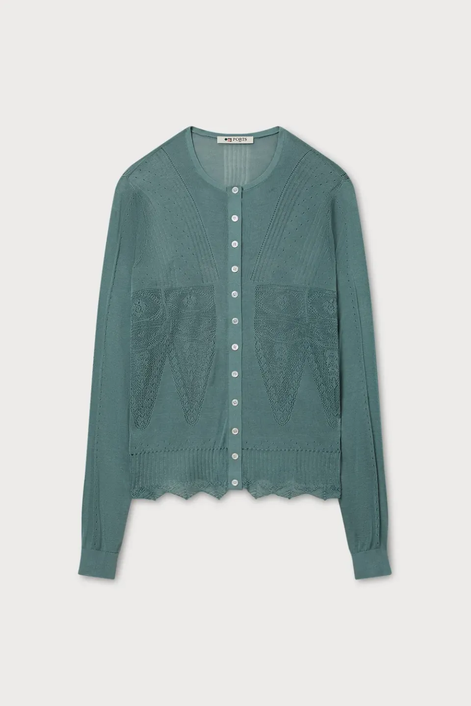 PORTS cardigan traforato verde trellis con bottoni