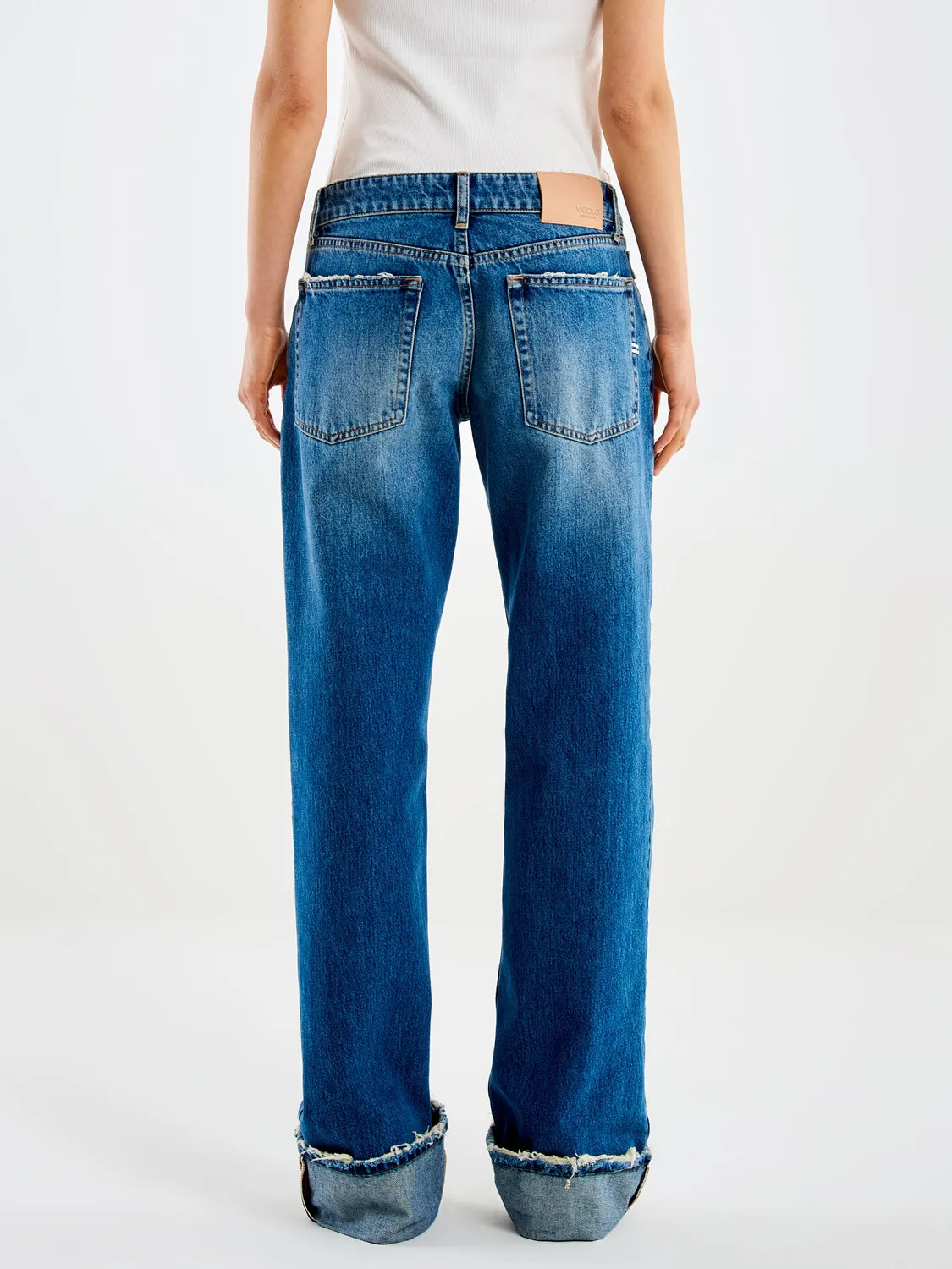 Vicolo Jeans Basma Straight Fondo Risvoltato Blu Denim