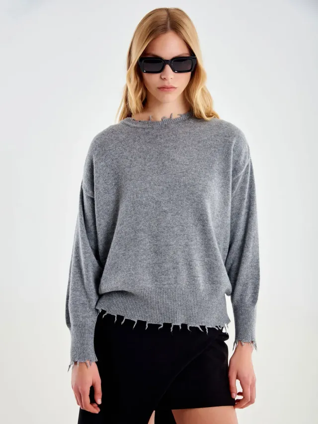 VICOLO Pull Rotture Cashmere Grigio Lana Unica