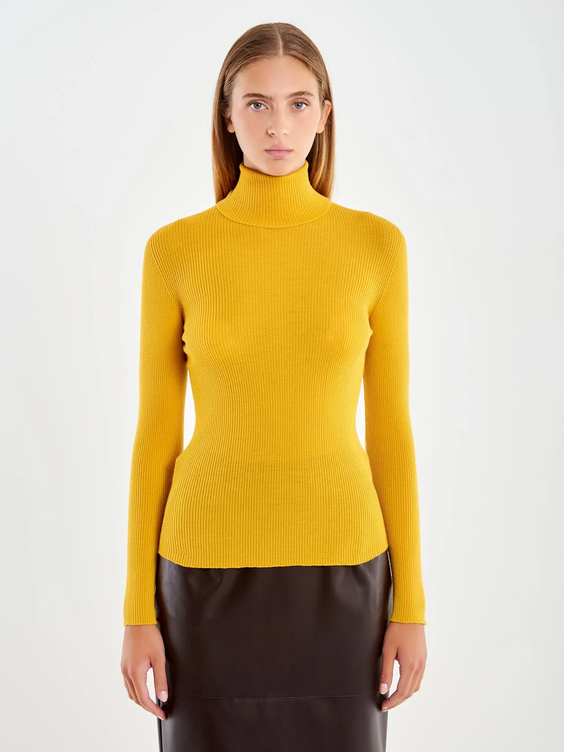Vicolo Dolcevita a Costine maglia ocra taglia unica 100% lana