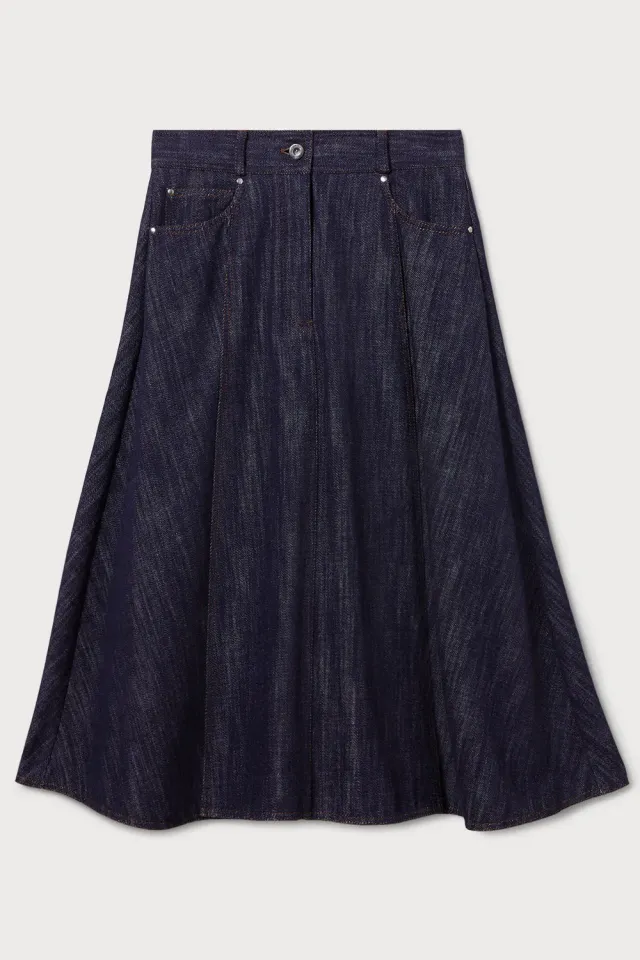PORTS 1961 gonna denim midi svasata indaco