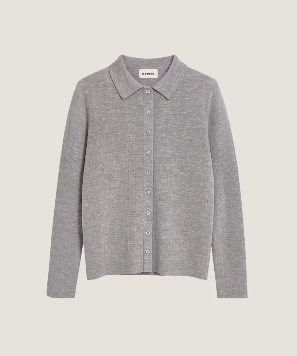 Rodier camicia lana grigio chiaro maglia plissettata