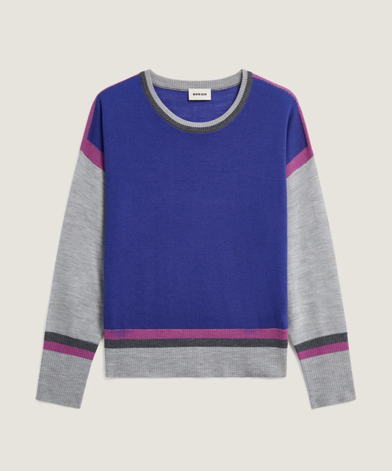 Rodier Maglia Merino Blu Oltremare Color Block